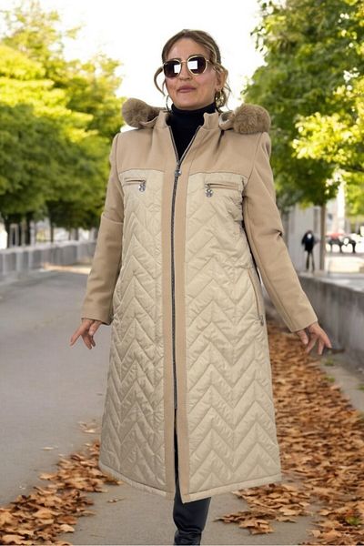 yagmurberen Plus Size Quilted Coat - Detachable Hood, Sleeve and Shoulder Lining