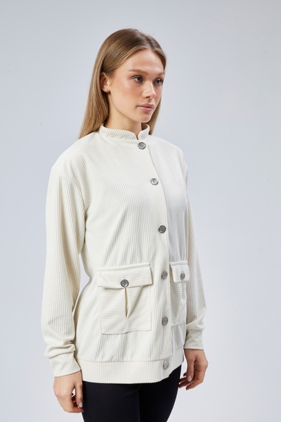 BW BEST WOMAN Αθλητικό μπουφάν με διπλές τσέπες και κουμπιά από βελούδινο ύφασμα