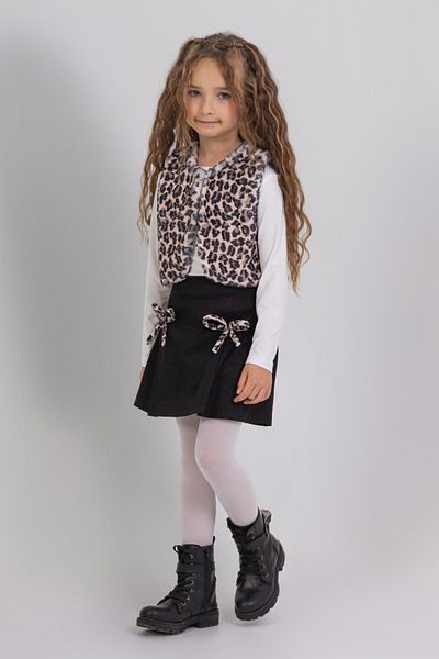 DMB BOYS & GIRLS Çaren Kids- Girl's Leopard Pattern Plush Vest Shorts Skirt 3-Piece Set