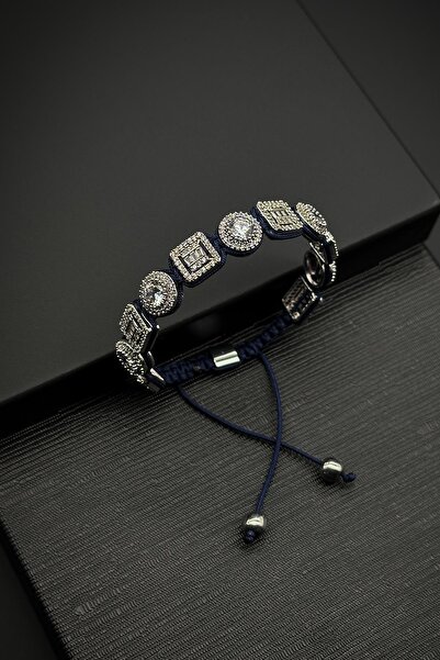 FRNCH 3A Kalite Zirkon Taşlı Lacivert Renk İpli Ayarlanabilir Erkek Bileklik ...