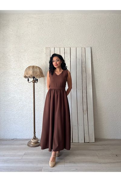 KÜÇÜĞÜM BUTİK Καφέ Crepe Gilet Φόρεμα