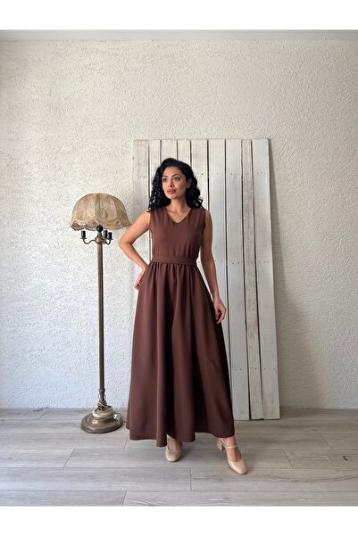 KÜÇÜĞÜM BUTİK Καφέ Crepe Gilet Φόρεμα