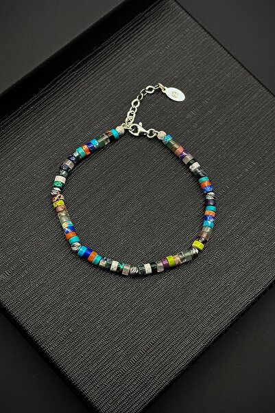 FRNCH 925 Ayar Gümüş ve Mix Doğal Taşlı Çok Renkli Erkek Bileklik FRJ12367-33...