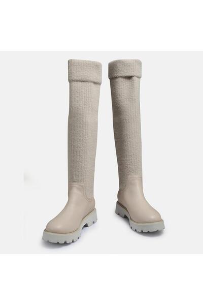 37Numara BÜYÜK NUMARA KADIN DİZÜSTÜ ÇİZME -41-42-43-44 BEJ DERİ
