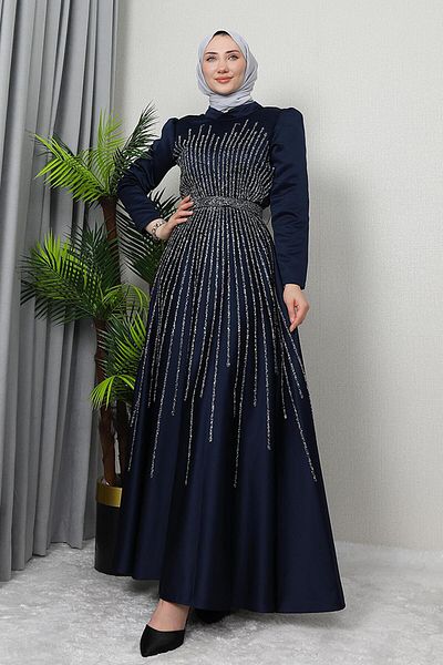 GİZ AGİYİM Βραδινό φόρεμα Navy Blue Hijab Moon