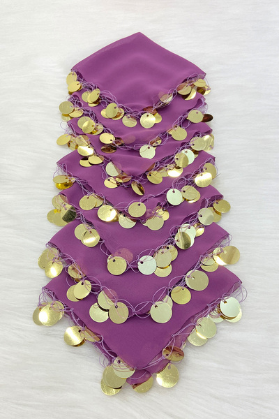 ZEYMERADE Purple Gold Chiffon Halay Handkerchief 5 Pieces, Bride Groom Weddin...