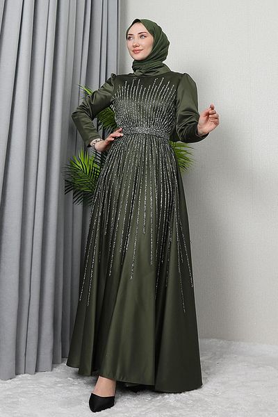 GİZ AGİYİM Βραδινό φόρεμα Hijab σε Χακί Χρώμα