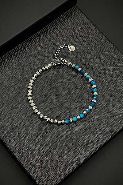 FRNCH 316L Çelik ve Apatit Doğal Taşlı Mavi Renk Erkek Bileklik FRJ12360-3360-M