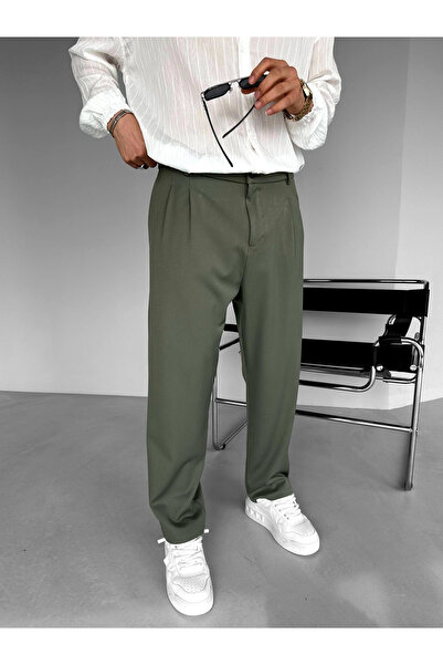 BUPPO Men's Khaki Baggy Fit Basic Fabric Pants