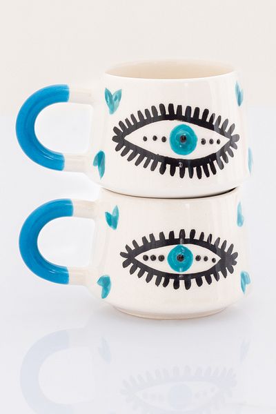 Bally Home Set of 2 Handmade Ceramic Evil Eye Bead Eye Patterned Mug