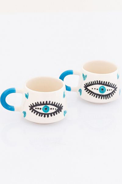 Bally Home Set of 2 Handmade Ceramic Evil Eye Bead Eye Patterned Mug