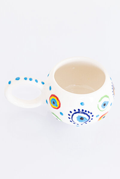 Bally Home Set of 2 Handmade Ceramic Round Evil Eye Bead Patterned Mug