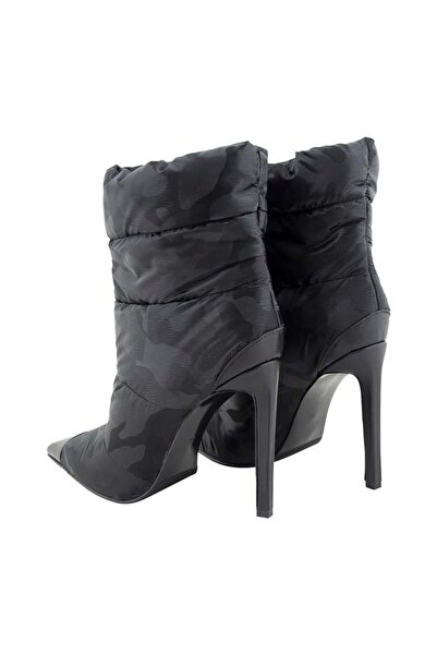 RİVUS Camouflage Pattern Inflatable Heeled Boots with Stopper - Black