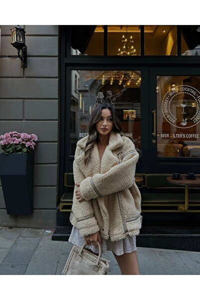 dml giyim Kruvaze Yaka ZR Model Premium Biyeli Cepli Peluş Mont