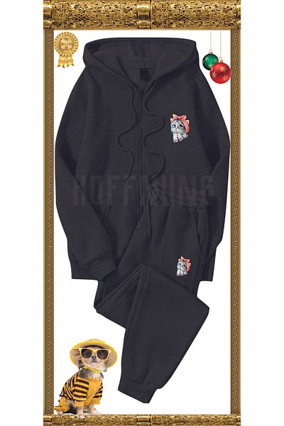 HOFFNUNG Full Zip Cute Cat New Tracksuit Set