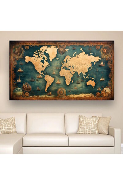 Tunax ESKİ DÜNYA HARİTASI TABLO EV DUVAR SALON OFİS DÜKKAN HEDİYELİK DEKARASYON SÜSÜ