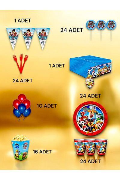 VibeHome Paw Patrol Themed Luxury Set for 24 - Birthday Party and Fun Events