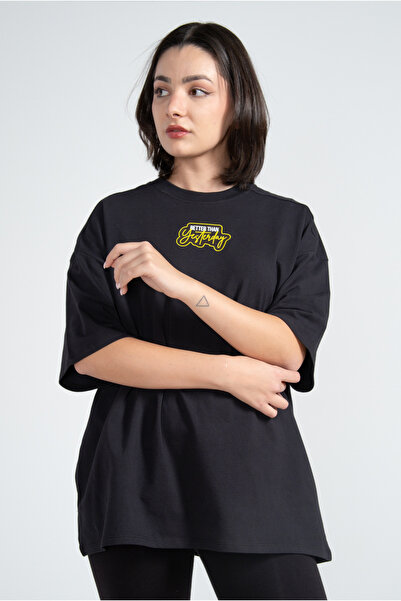 Kyron Kadın Düşük Kol Oversize Pamuklu Baskılı Tişört - Farklı Renk Seçenekleri