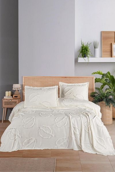 BlueMaison Leaf Ecru Oversize Boutique Chenille Bedspread