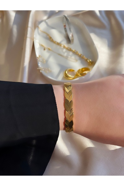 Butik Yaprak Desenli Gold Çelik Kelepçe