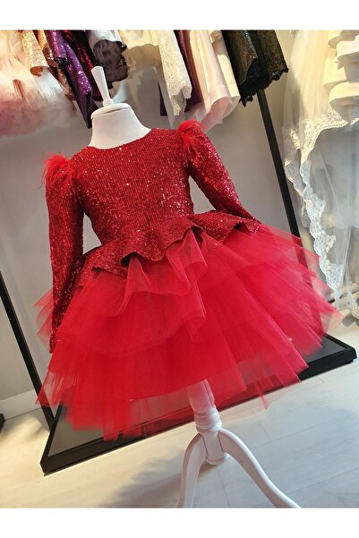 Mashotrend Omzu Tüylü V Sırt Payetli Kız Çocuk Elbise - Çocuk Abiye Elbise - ...