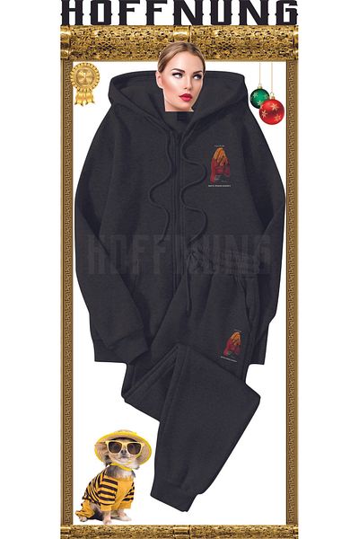 HOFFNUNG Cute Cat Full Pants Shorts - Crew Neck Bottom Top Tracksuit Set