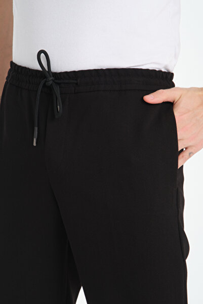 Frappoli Черни мъжки панталони с еластична талия и шнур за връзване