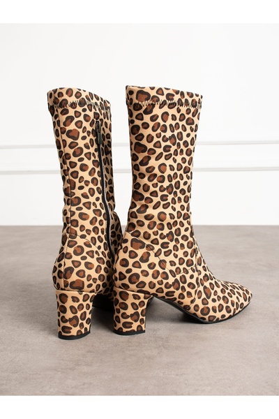 Alemdar Shoes LENİS Леопардові замшеві жіночі чоботи на підборах