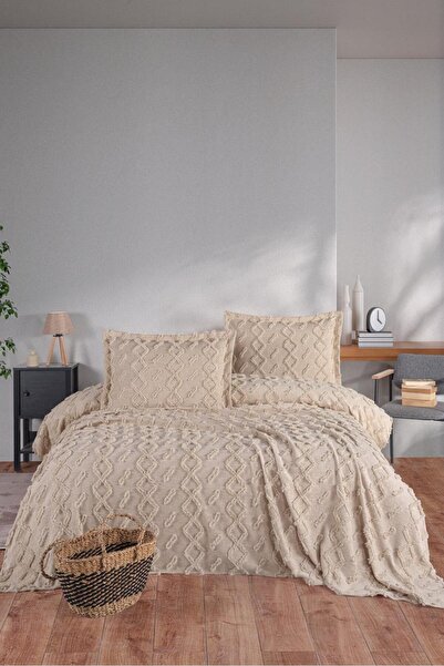 BlueMaison Butik Şönil Battal Boy Yatak Örtüsü Jaqua Cappicuno