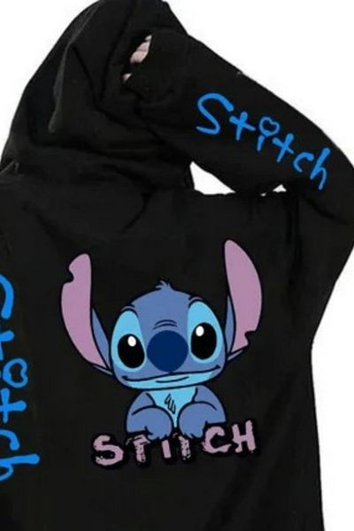 Köstebek Black Stitch Zip Back Printed Hooded Sweatshirt
