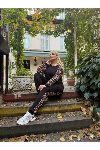 Butik Nilyam Σετ γυναικεία αθλητική φόρμα Plus Size - Crew Neck, Sleeve Garni Detail, Ελαστική μέση, Strechy 24160