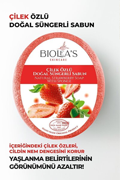 Biolea's skincare Çilek Özlü Doğal Süngerli Sabun 130 gr