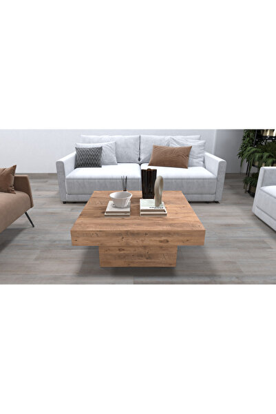 AYMOBSAN Medusa Kare, Modern Orta Sehpa, 80 Cm, Atlantik Çam