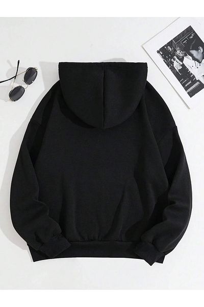 Boi Φούτερ με κουκούλα Star Detailed Oversize - Μαύρη χειμερινή ζακέτα με φερμουάρ