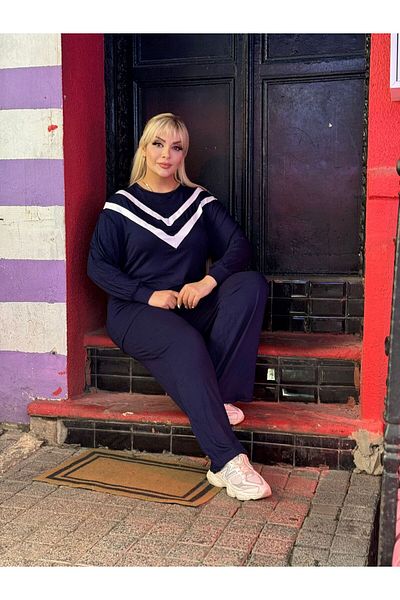 Butik Nilyam Дамски анцуг с голям размер на райе с детайлни балонени ръкави 22001