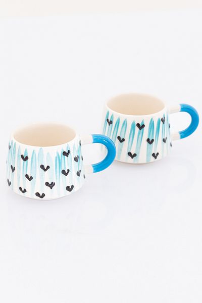 Bally Home Set of 2 Handmade Ceramic Heart Patterned Mug