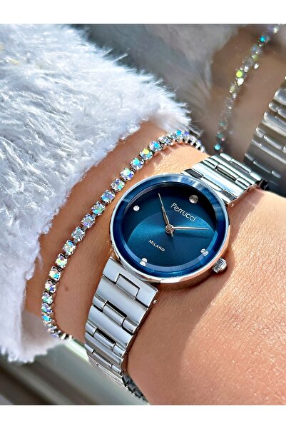 Ferrucci Gümüş Renk Klasik Model  Çelik Kordon Kadın Kol Saati + BİLEKLİK