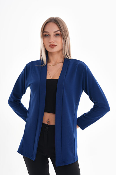 DEVRİMAY TEKSTİL Kadın Lacivert Şal Yaka Likralı Krep Ceket