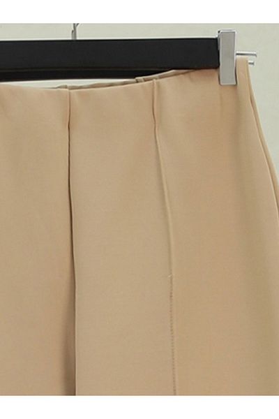Modamorfo Pantaloni cu talie elastică din lycra cu picior evazat de culoare bej