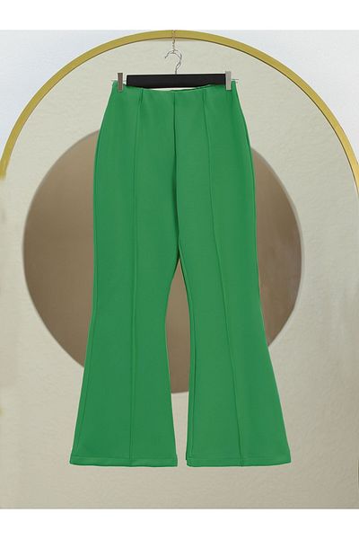 Modamorfo Spanish Leg Elastic Waist Lycra Trousers -Green