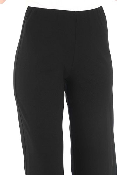lodmela Elastic Waist Lycra Palazzo Trousers 6004-Black