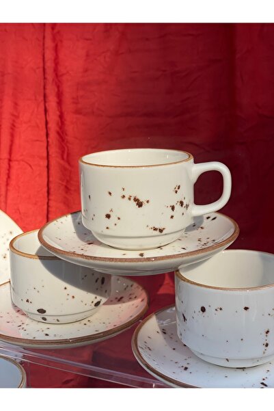 rubihome Reactive 4 Parça 2 Kişilik Porselen Kahve Fincanı Takımı - 90 ml