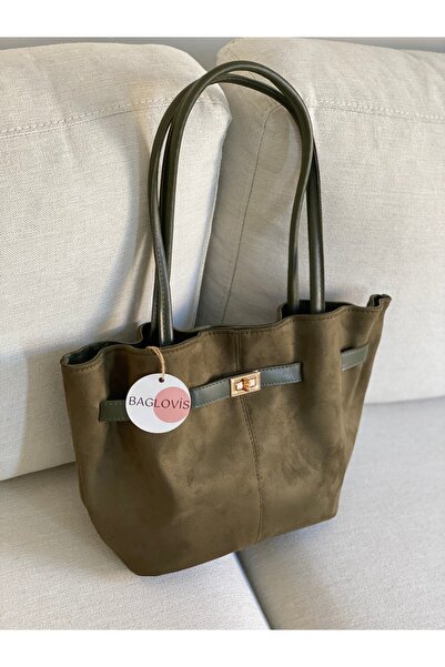 BAGLOVİS GEANT DE UMĂR DE FEMEIE DE PIELE DE CĂPĂK HAKI CU DETAIL DE BLOCARE ...