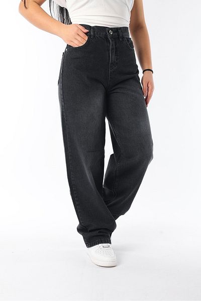 moda camiya T2 Black Baggy Jean Women's Jeans with Adjustable Waist Buckle