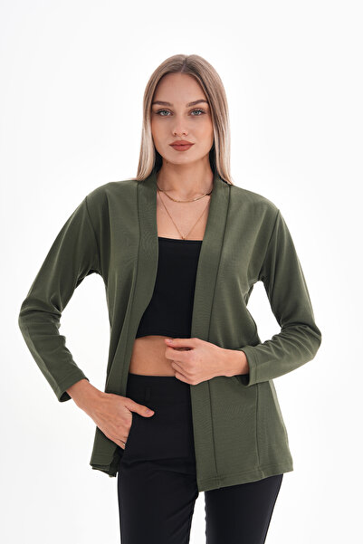 DEVRİMAY TEKSTİL Kadın Haki Şal Yaka Likralı Krep Ceket