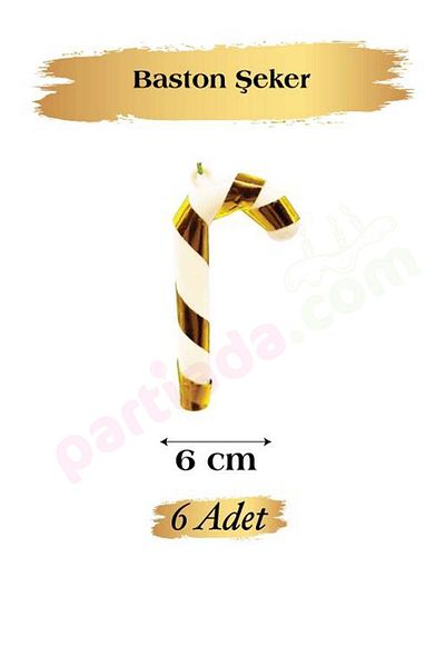 PARTİADA Yilbasi - 7 cm Σετ 6 χρυσό λευκό δέντρο στολίδι Candy Cane