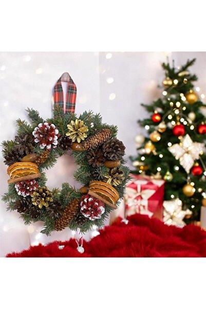 Marrone Оранжева украса за врата с канела и борови шишарки Оранжев венец Коле...