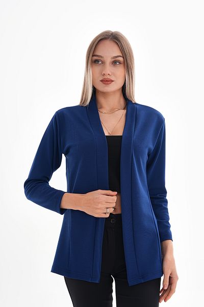 DEVRİMAY TEKSTİL Women's Navy Blue Shawl Collar Lycra Crepe Jacket