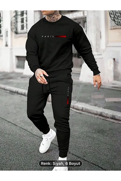 NEW TRENDY COLLECTİON Оригинален комплект спортно облекло с лого за всеки ден - дишащ суитшърт с кръгло деколте и анцуг