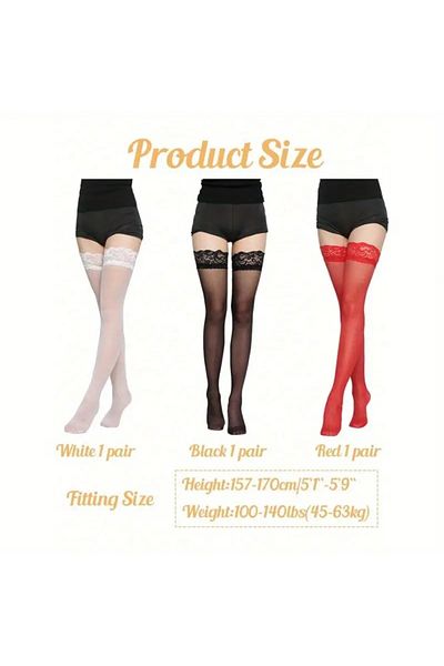 NiLi 3 Pairs of Thin Transparent Women's Garter Stockings with Lace Top